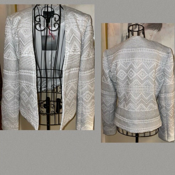CYNTHIA ROWLEY GRAY & WHITE SOUTHWEST WOVEN JACKET~LINED~MEDIUM - Picture 2 of 7